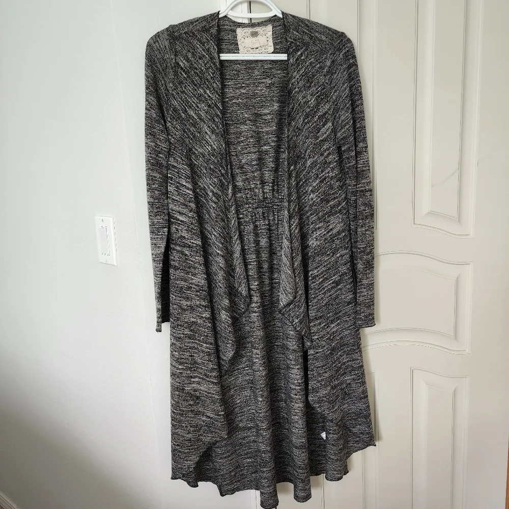 Long Flowy Lightweight Cardigan Marled Black and White S